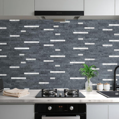 AULIGET 20 Sheets Peel and Stick Backsplash, Black & Grey Wood Look PVC Mixed Metal Stick on Backsplash Tiles for Kitchen