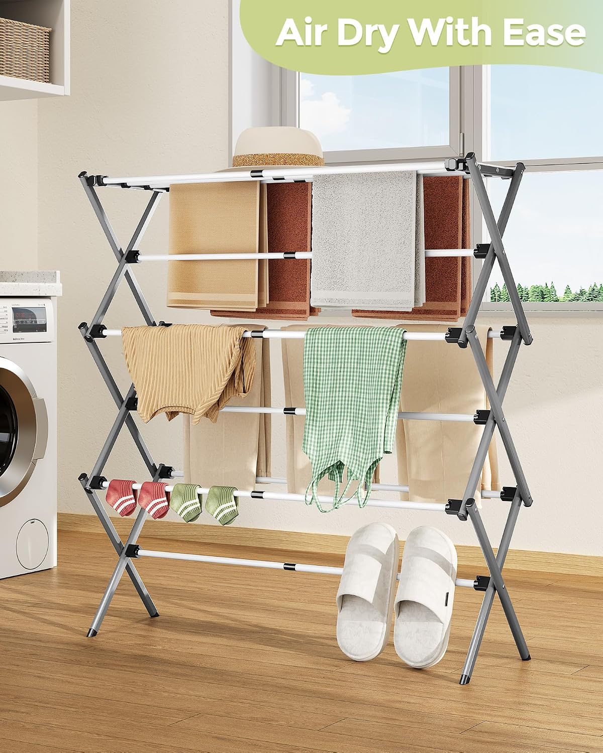 APEXCHASER Drying Rack Clothing - 3 Tier Metal Clothes Drying Rack Collapsible, Laundry Drying Rack Expandable, Small Clothe Airer for Baby Clothes Towel Bib Sock Indoor Outdoor Use(White)