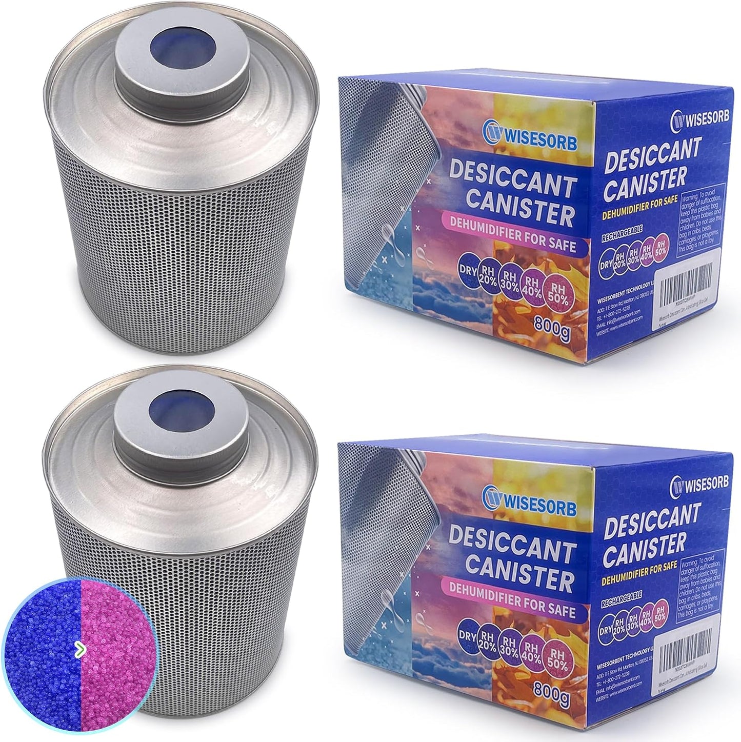 Wisesorb 800 Gram Gun Safe Dehumidifier, 2 Pack of 1.77 LBS Rechargeable Dehumidifier Blue to Pink Silica Gel Desiccant Moisture Absorbers, Dehumidifiers for Room, Bedroom, Safe, Closet, Bathroom, Car