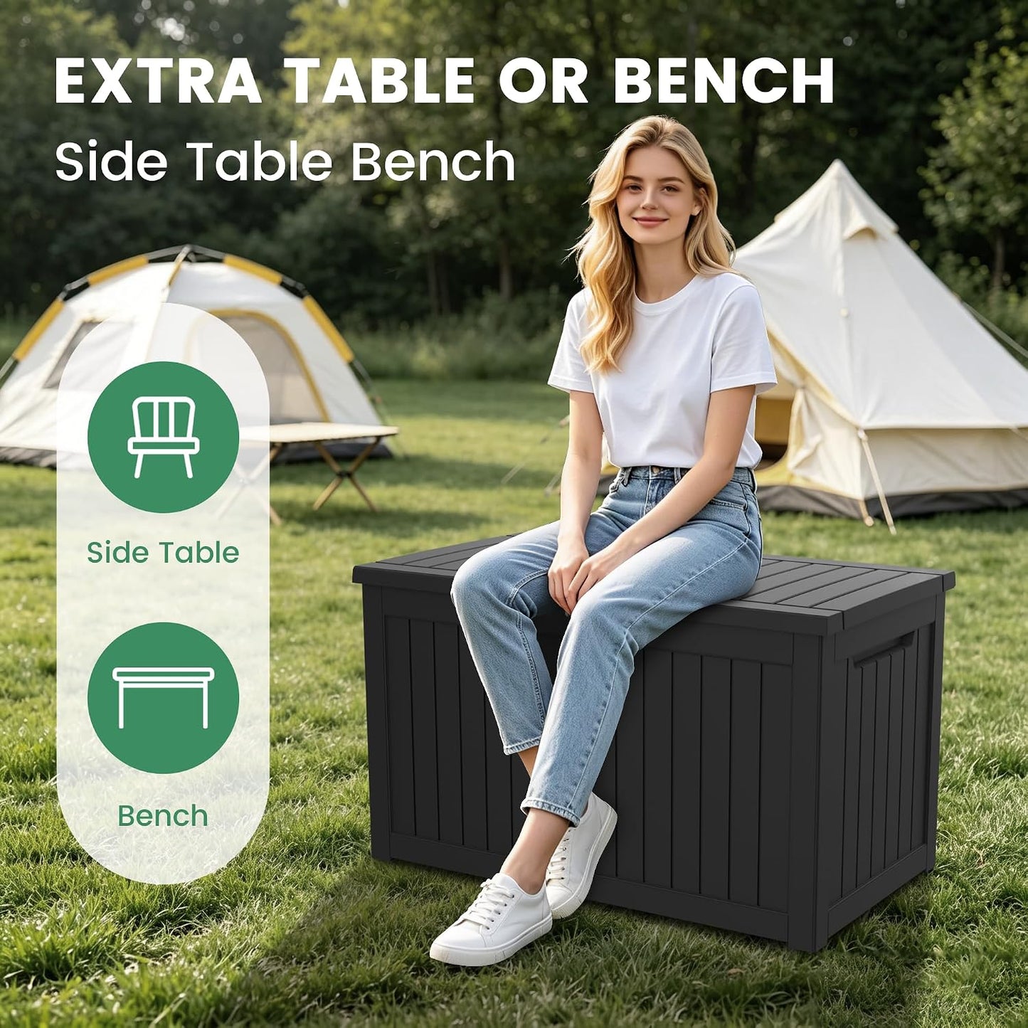100 Gallon Storage Box, Waterproof Resin Deck Box with Hydraulic Piston Design, Lockable Storage Bench for Package Delivery, Storage Bin for Patio Cushions, Garden Tools, Black