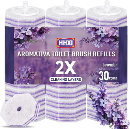 30Ct Aromative Toilet Brush Refills, Toilet Bowl Cleaner Refills, Double-Layer Cleaning Pads Added, Disposable Refill Heads for Toilet Bowl Cleaner Wands，Lemon, Blue Ocean, Lavender （Patented）
