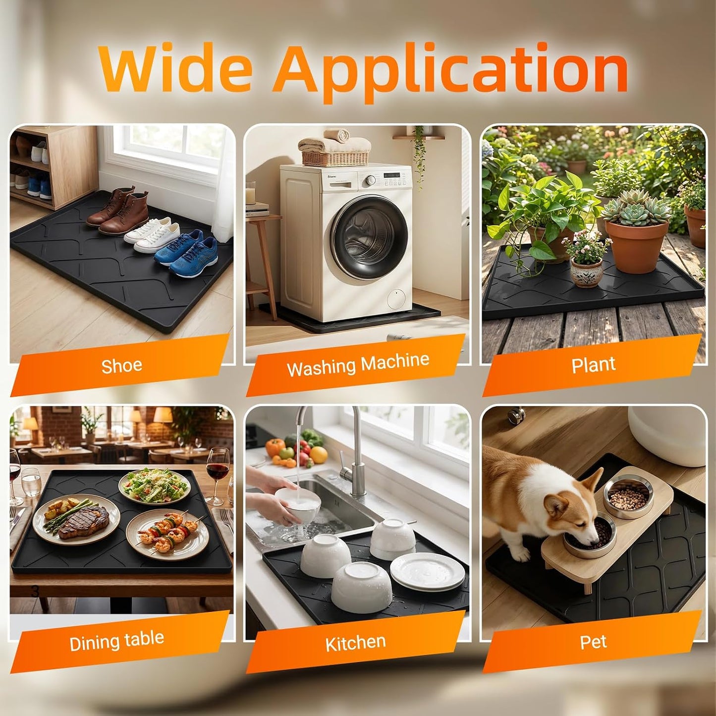 Washing Machine Drain Pan Silicone Mat, 32 x 30 Inch Washer Drip Tray, Non-Slip Waterproof Washer Tray for Floor Protection, Anti-Vibration Mat for Washer or Dryer