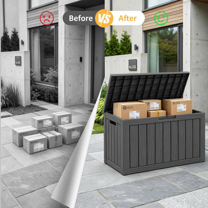 Package Delivery Box, Lockable Resin Outdoor Package, Waterproof Deck Box for Porches, Patios, Indoor & Outdoor Use (70 Gallon, Grey)