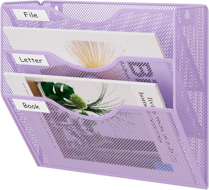 EasyPAG 5 Pocket Mesh Wall File Organizer with Key Hooks, Hanging Paper Folder Holder with Classify Label, Vertical Wall Mount Mail Organizer for Office Home Classroom, Black