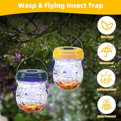 2026 New Wasp Traps Outdoor Hanging with LED Light, 4 Packs Wasp Trap Catcher, Yellow Jacket Traps, Solar Powered Hornet Trap Wasps for Yellow Jackets, Hornets, Waterproof Reusable(Green+Yellow)