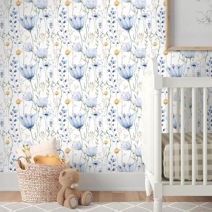 HeloHo Blue Floral Wallpaper Peel and Stick Self Adhesive Removable Wall Paper 16.1" X 118" Renter Friendly Waterproof Wallpaper Contact Paper for Furniture Living Room Bedroom Decor