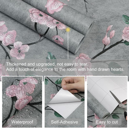 SOON AFTER 17.5”x120” Floral Peel and Stick Wallpaper Flower Tree Contact Paper Self Adhesive Removable Modern Sage Green Wall Paper Decorative Wall Covering Countertop Vinyl Film Roll