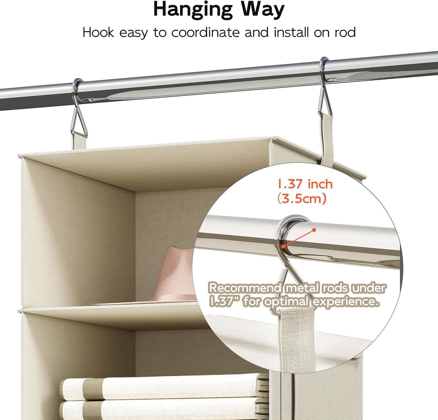 Vailando 6-Shelf Hanging Closet Organizer with 3 Drawers, 2 Separable 3-Shelf Closet Organizers and Storage for Wardrobe Organization, Hanging Dresser for Nursury & Dorm Clothes Organizer