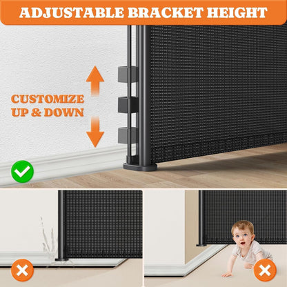 Pawtners Retractable Baby Gates Extra Wide, 41" Tall Extends up to 71" Wide, Dog Gate Indoor for Stairs, Pet Gate with Support Rods for Doorways Hallways Indoor & Outdoor-Black