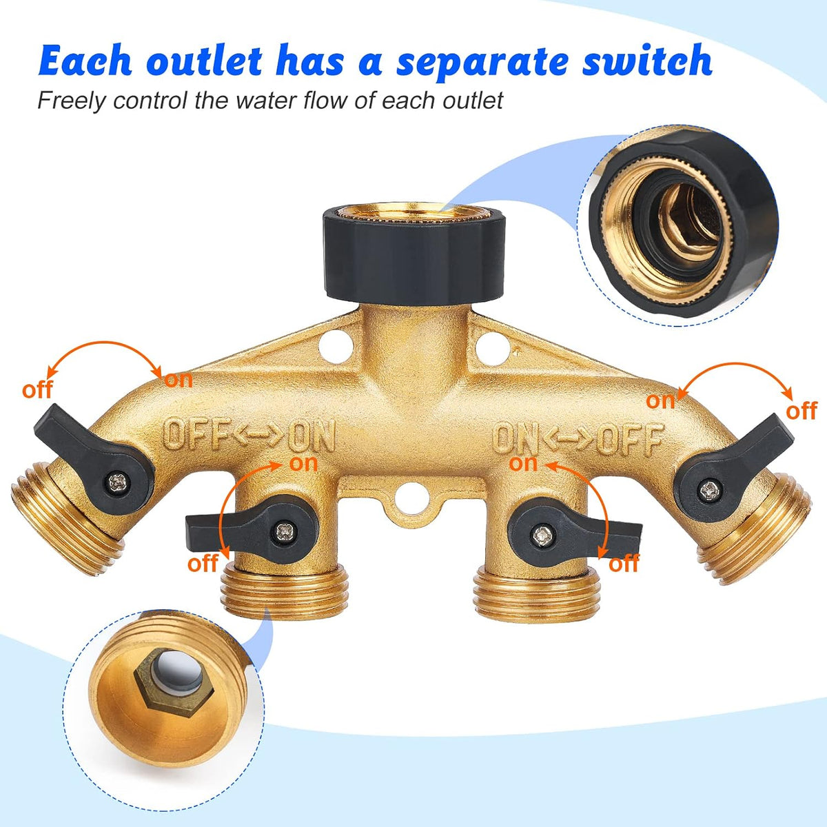 Garden Hose Splitter 2 Way Heavy Duty Brass Connector Tap Y Splitter (2WAY x)