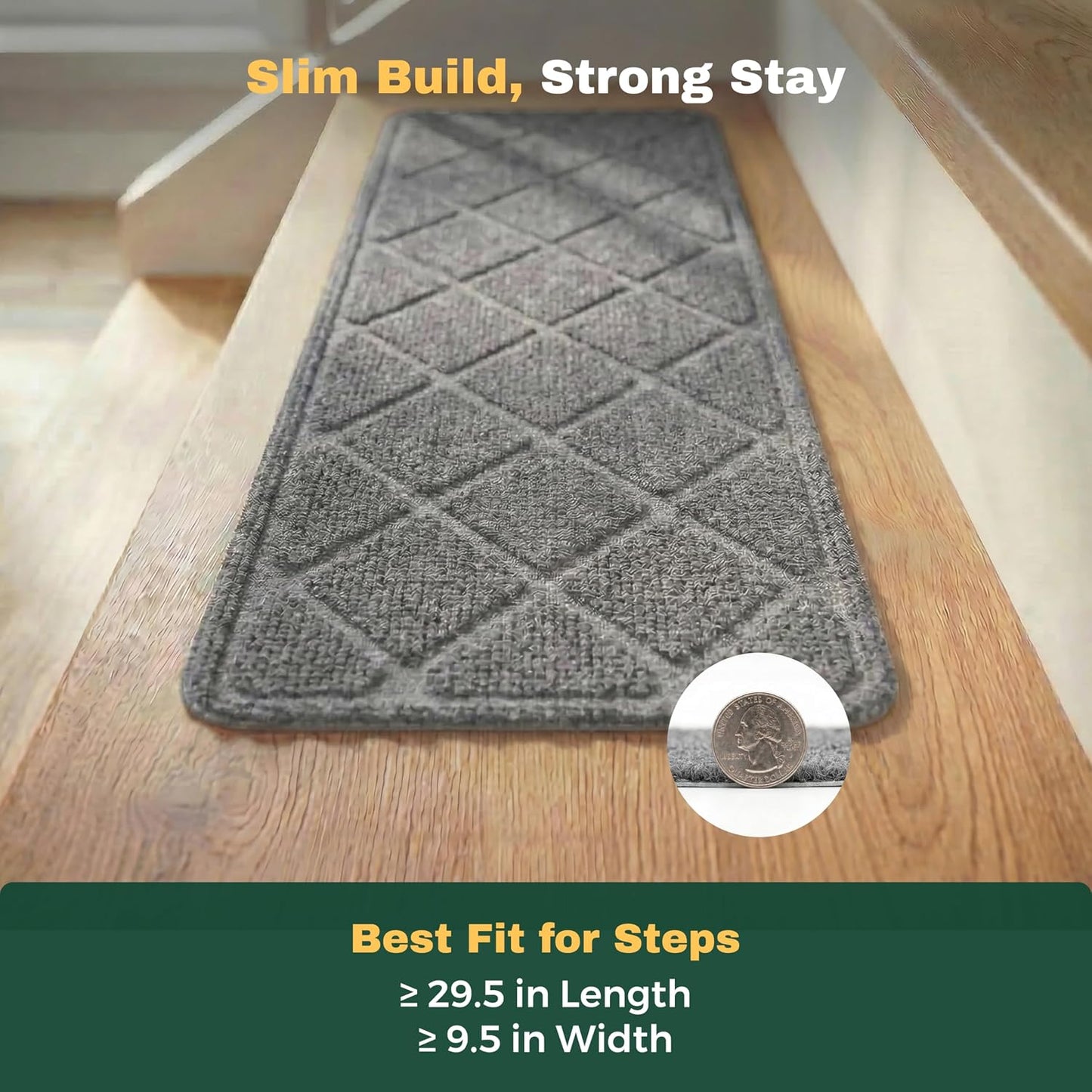 MBIGM 8" X 30" (15 in Pack) Non-Slip Carpet Stair Treads Non-Skid Safety Rug Slip Resistant Indoor Runner for Kids Elders & Pets with Reusable Adhesive - Dark Gray Diamond Weave