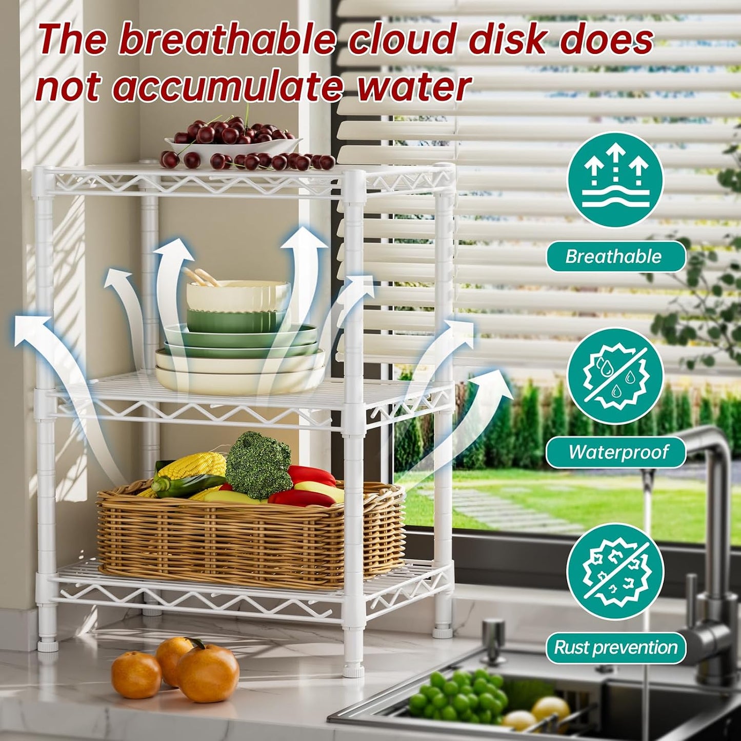 Golpart 4 Tier Adjustable Storage Shelves Metal Utility Shelf Wire Shelving Unit Organizer Rack for Home Kitchen Office Bathroom Pantry Room 12" D x 18" W x 44" H