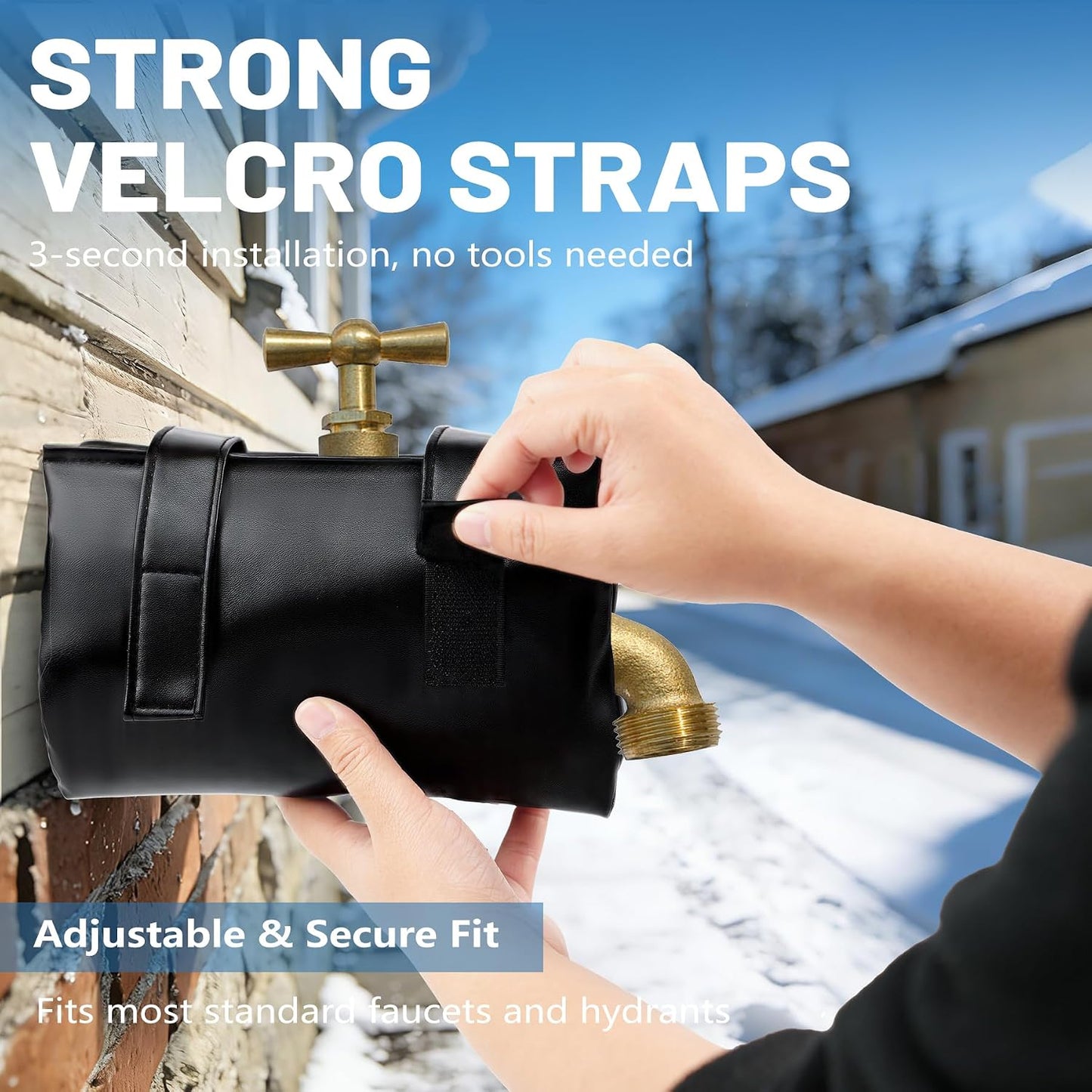Outdoor Faucet Covers for Winter,7.28" W x 10.35" H Faucet Covers with 420D Waterproof Oxford Fabric, Reflective Strips (Black, 2 Pcs)