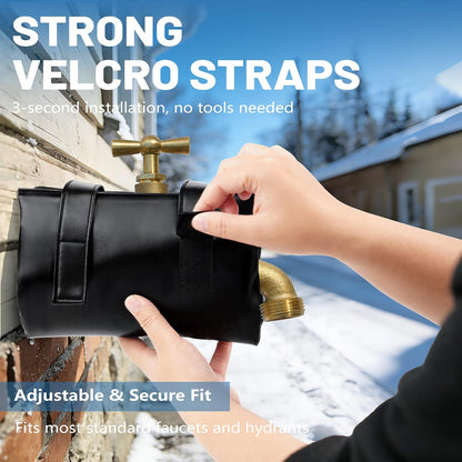 Outdoor Faucet Covers for Winter,7.28" W x 10.35" H Faucet Covers with 420D Waterproof Oxford Fabric, Reflective Strips (Black, 2 Pcs)