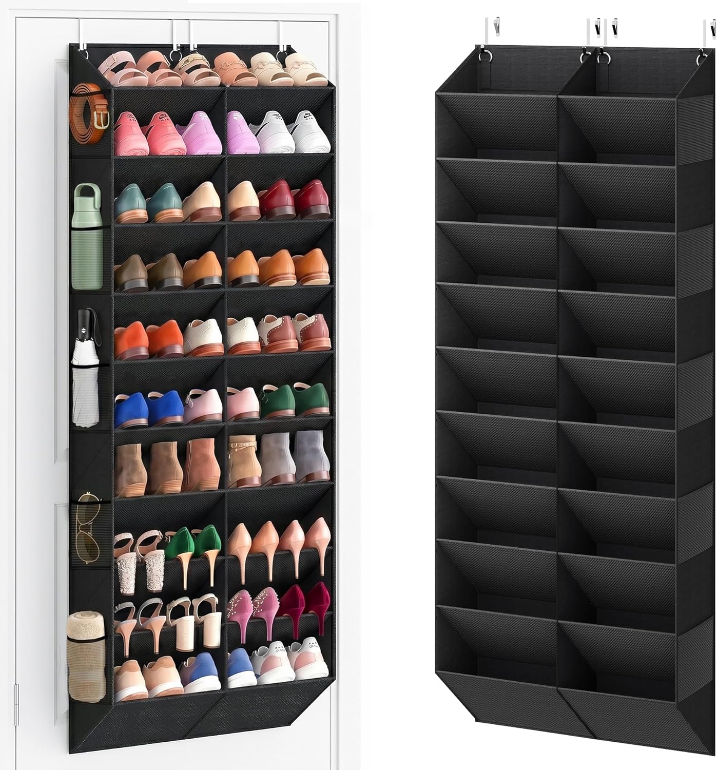 UVIAHOMI 20-30 Pairs Over the Door Shoe Organizer with Side Mesh Pockets, 10-Tier Hanging Shoe Storage for Closet, Breathable Door Shoe Rack Holds Sneakers, Boots, Heels & Daily Essentials, Black