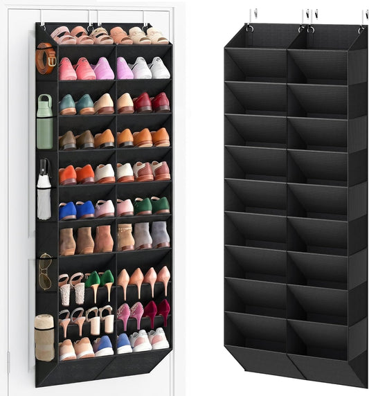 UVIAHOMI 20-30 Pairs Over the Door Shoe Organizer with Side Mesh Pockets, 10-Tier Hanging Shoe Storage for Closet, Breathable Door Shoe Rack Holds Sneakers, Boots, Heels & Daily Essentials, Black
