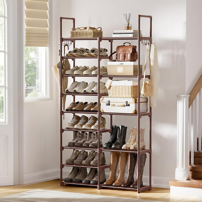 WOWLIVE 9 Tiers Large Shoe Rack Storage Organizer for Closet 50-55 Pairs Shoe Tower Unit Shelf Stackable Shoe Rack with Metal Pipes Plastic Connectors Black(SSS3B9)