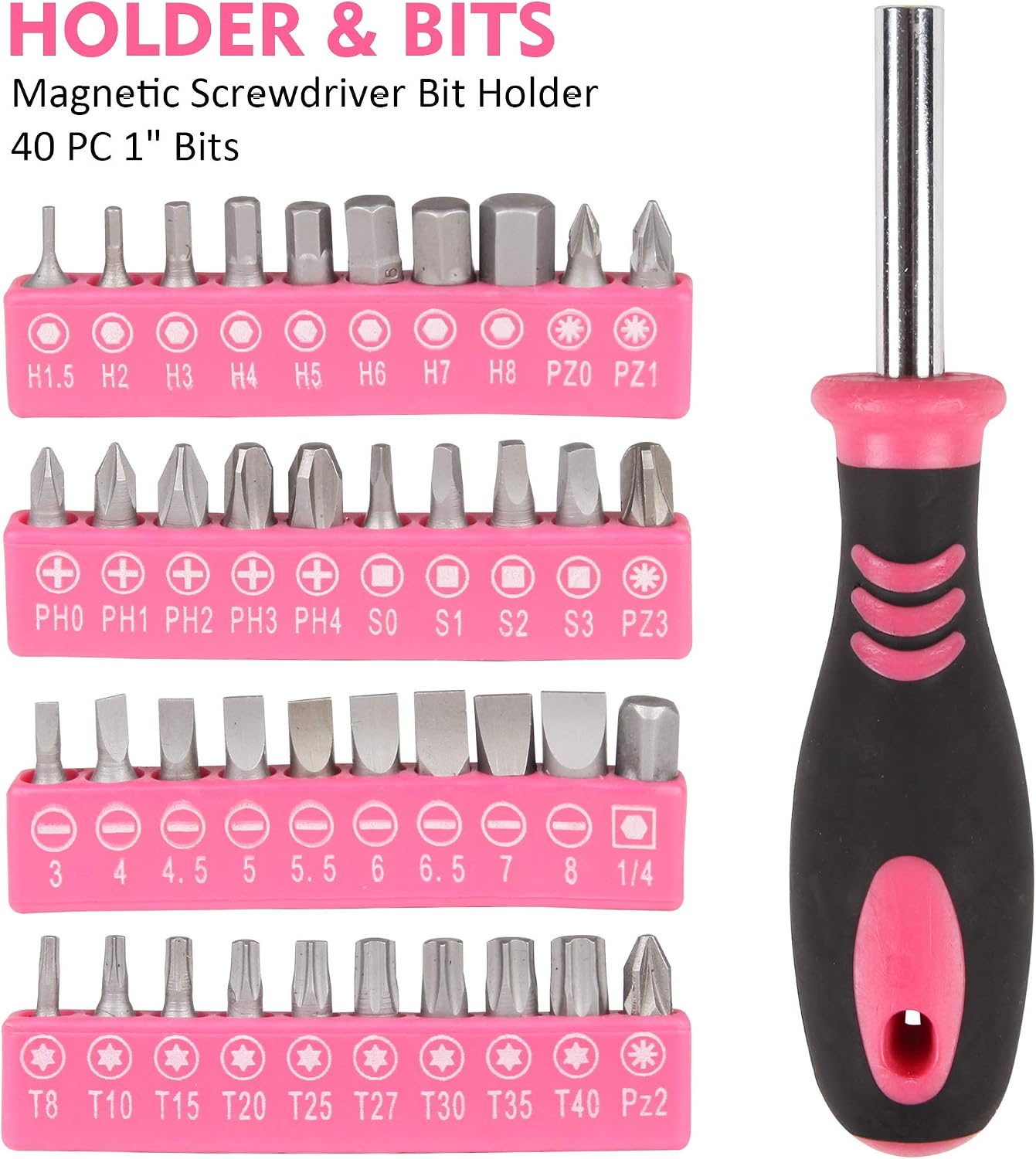 CARTMAN 52-Piece Pink Hand Tool Set, Home Repair Kit With Round Carry Pouch | Compact pink hand tool assortment for home repairs, DIY projects, apartment fixes, office needs, and everyday tasks in pouch.