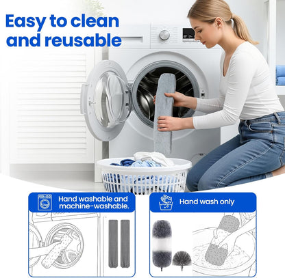 Extra-Long Dusters Kits with Extension Pole, Cobweb Duster, Microfiber Dusting Clothes for Gap, 5 in 1 Cleaning Tools with Extendable Long Handle, Blinds, High Ceilings and Fans, Cars and Furniture