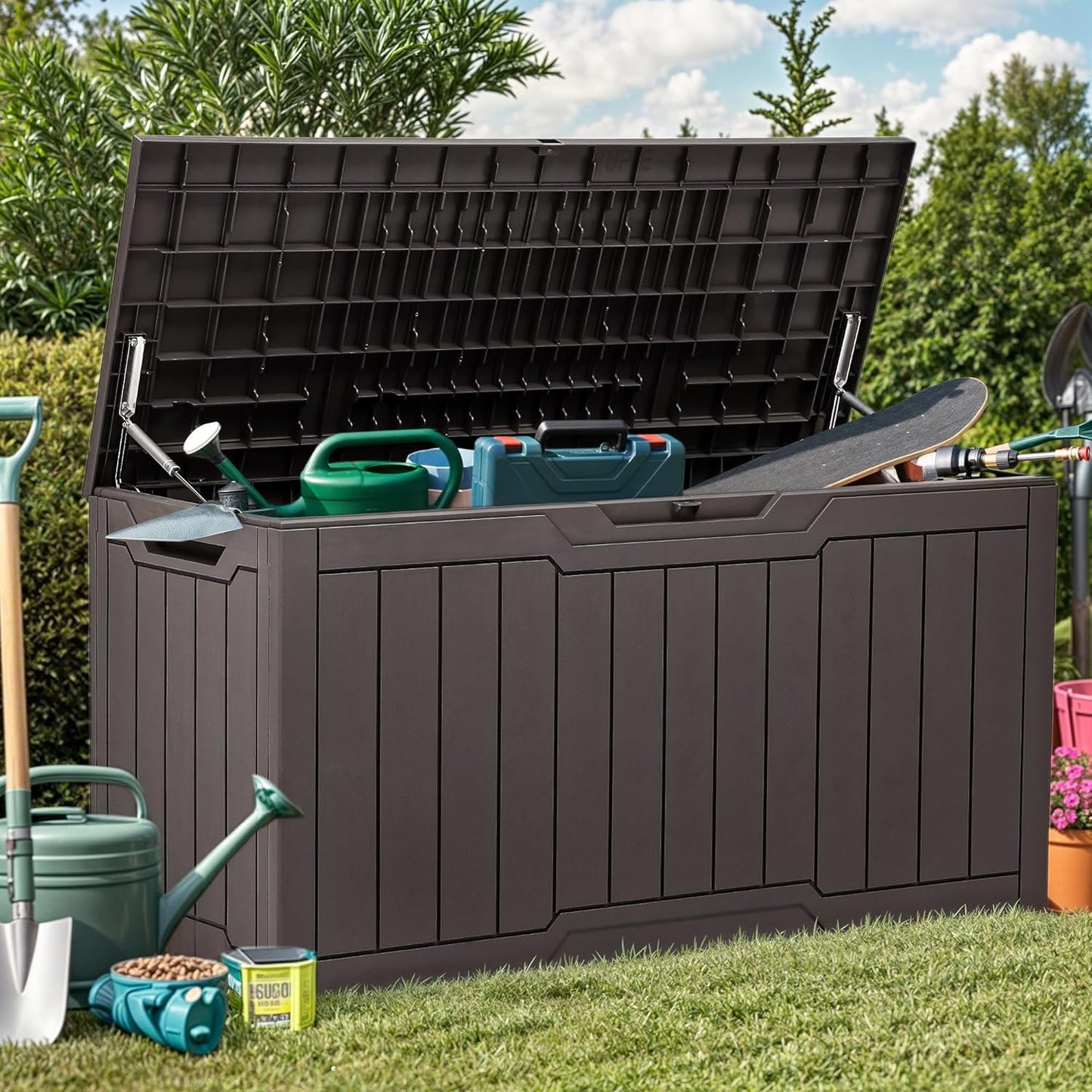 YITAHOME 31 Gallon Outdoor Storage Deck Box | Waterproof Resin Package Delivery and Storage Box with Lockable Lid for Patio Furniture Cushions, Pool Accessories, Garden