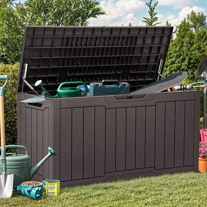 YITAHOME 31 Gallon Outdoor Storage Box | Resin Deck Box and Waterproof Package Delivery Box for Gardening Tools, Pool Supplies, Patio Furniture, Lockable, Taupe
