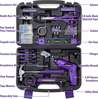 CARTMAN Orange 198-Piece 12V Cordless Drill Tool Combo Kit | Complete DIY repair tools for home, office & garden maintenance, professional household tool set with robot style storage box