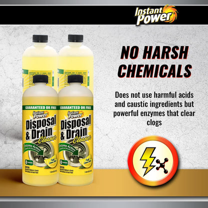 Instant Power Disposal and Drain Cleaner – Liquid Enzyme Clog Remover, Cleans and Deodorizes, Removes Drain Blockages, Fresh Lemon Scent, 33.8 Fl oz, 1 Liter