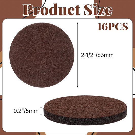 16 Pcs Chair Felt Pads, Anti Scratch 2-1/2”/63mm Antislip Furniture Pads Brown Round Self Adhesive Felt Floor Protectors 5mm Thick for Furnitures Feet Chair Legs