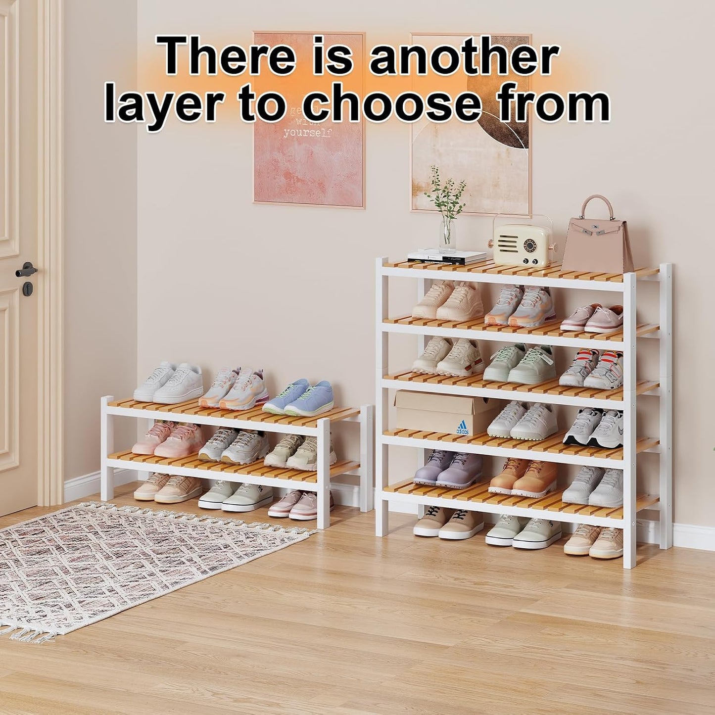 Bamboo Shoe Rack Organizer for Closet and Entryway - Space-Saving Narrow Shoe Stand - Versatile Shoe Holder for Door or Closet Shelf, Garage Bedroom can Freely Stack DIY Small Shoe Racks 3 Tier