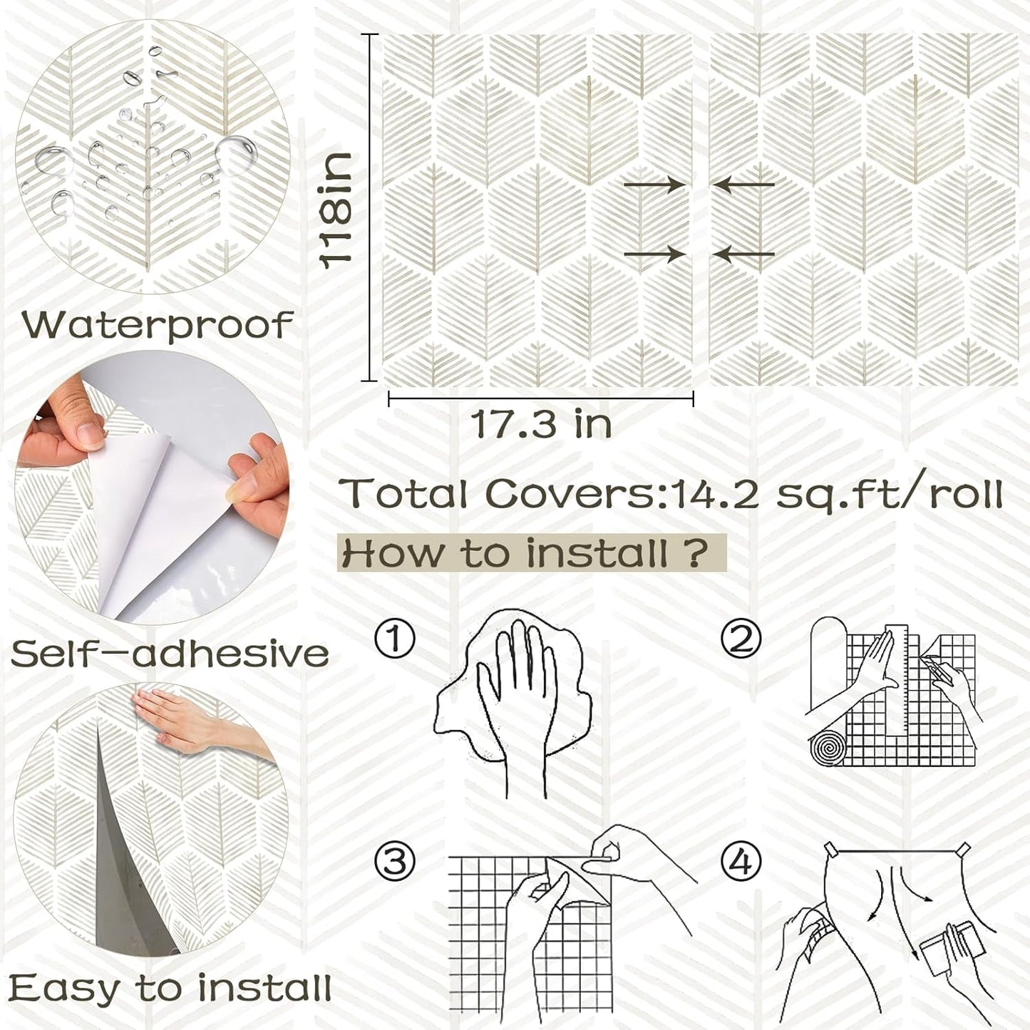 Modern Peel and Stick Wallpaper 17.3''×78.8'' Self Adhesive Wallpaper Boho Contact Paper Beige and White Geometric Wall Paper Removable Decorative Wallpapers for Bedroom Bathroom Cabinets Decor Vinyl