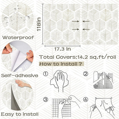 Modern Peel and Stick Wallpaper 17.3''×78.8'' Self Adhesive Wallpaper Boho Contact Paper Beige and White Geometric Wall Paper Removable Decorative Wallpapers for Bedroom Bathroom Cabinets Decor Vinyl