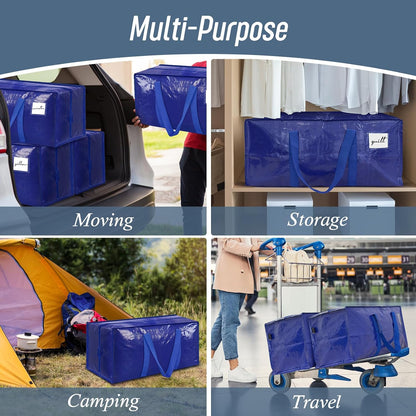 6 Pack Extra Heavy Duty Large Moving Bags with Strong Zipper & Comfortable Handles, Sturdy & Durable Clothes Storage Bags Totes Bins, Blue Packing Moving Boxes for College Supplies, Dark Blue