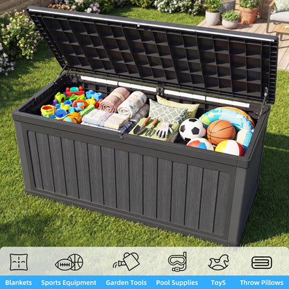 200 Gallon Deck Box, Resin Outdoor Waterproof Storage Box, Lockable Storage Box With Handle for Patio Furniture - Garden Tools - Swimming Pool Tools UV Resistant, Black
