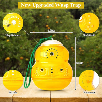 2 Pack Wasp Traps Outdoor Hanging Carpenter Bee Traps for Outside Yellow Jacket Trap Wasp Killers Bee Catcher Hornet Trap for Outdoor Farm Garden (Yellow)