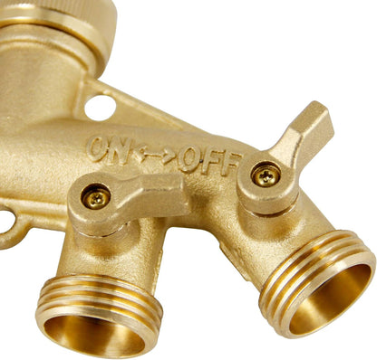 Lifynste 4 Way Brass Hose Splitter, 3/4" Brass Hose Faucet Manifold, Garden Hose Adapter Connector