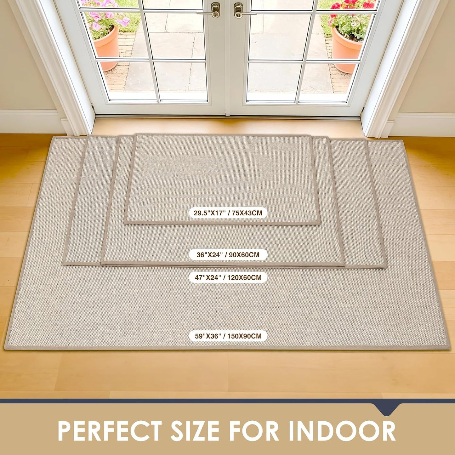 Door Mat 30"x17", Non Slip Washable Door Mat Indoor Entrance, Low Profile Absorbent Entry Rug for Front Door, Entryway, Inside Entrance, Rubber Backing Dirt Trapper Indoor Mat, Khaki
