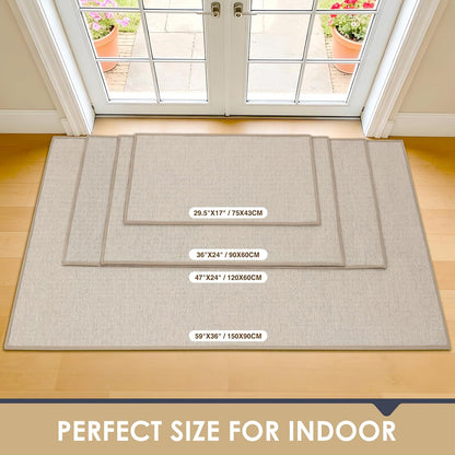 Door Mat 30"x17", Non Slip Washable Door Mat Indoor Entrance, Low Profile Absorbent Entry Rug for Front Door, Entryway, Inside Entrance, Rubber Backing Dirt Trapper Indoor Mat, Khaki