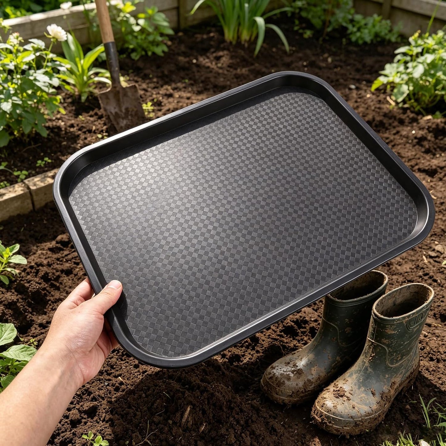Boot Tray Waterproof Entryway Wet Shoe Storage Organizer (Rectangle, Brown) - Floor Protector for Outdoor Wet Muddy Sneaker Pets Plants with Raised Edge