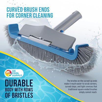 U.S. Pool Supply 13" Pool Brush with Rubber Bristles and Squeegee Edge - Safe for Vinyl Liners, Ideal for Above-Ground Pools, Aluminum Pole Handle - Scrub Leaves Debris from Walls, Floors, Corners