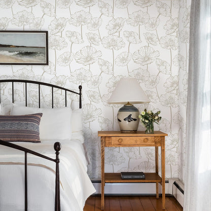 Orainege Modern Peel and Stick Wallpaper 17.3inx118.1in Beige and White Floral Wallpaper Boho Contact Paper Removable Decorative Wall Paper for Bedroom Bathroom Cabinets Decor Vinyl