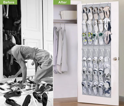 MISSLO 35 Clear Large Pockets Over The Door Shoe Organizer Sturdy Oxford Fabric Hanging Shoe Rack Closet Shoe Holder Hanger, White