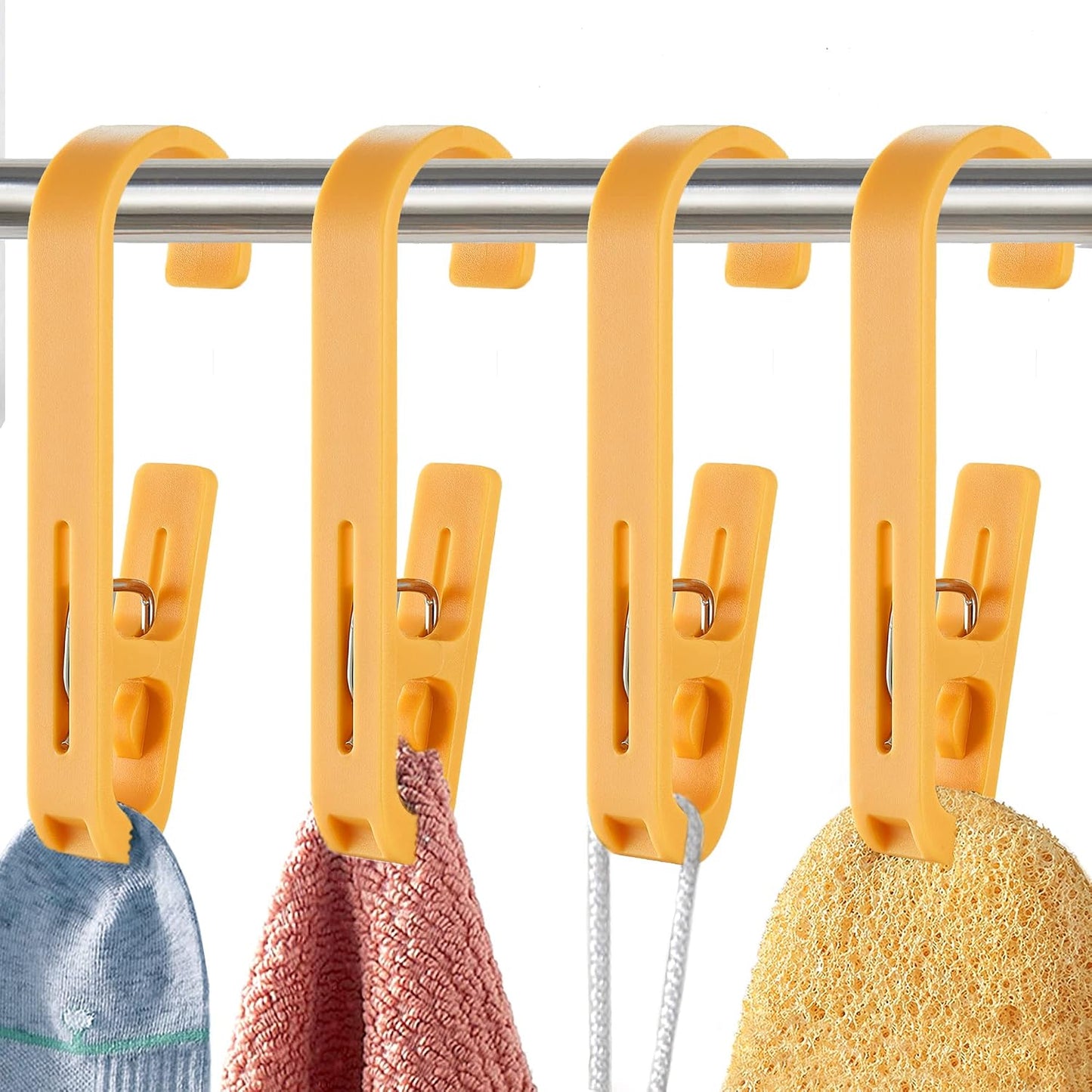 Laundry Hooks with Clips Hanger Closet Organizer Clamps Socks Boot Bras Towels for Bathroom Wardrobe Kitchen Office 4Pcs (White)