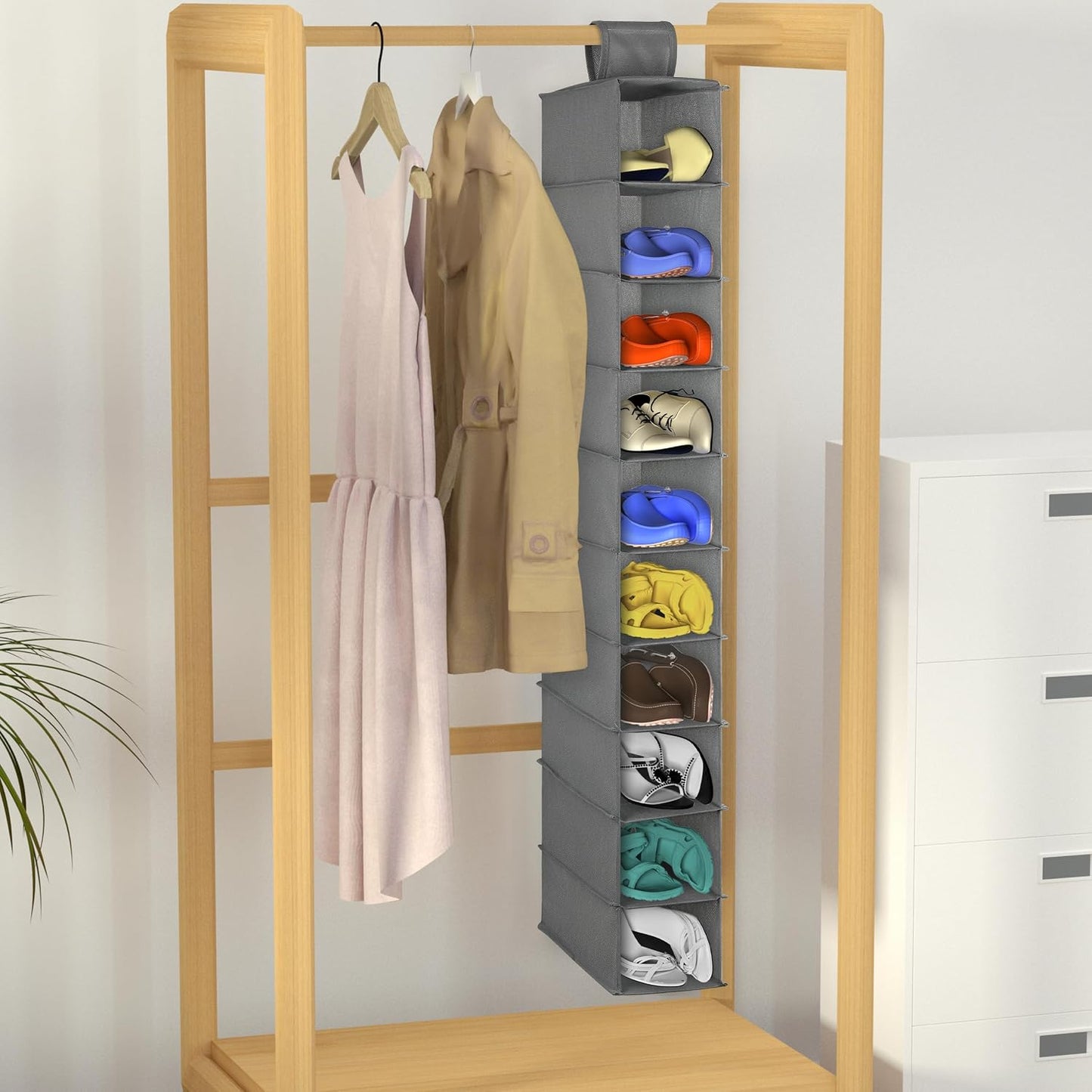 Libeder Hanging Shoe Organizer, 10-Shelf Closet Organizer with 6 Mesh Side Pockets