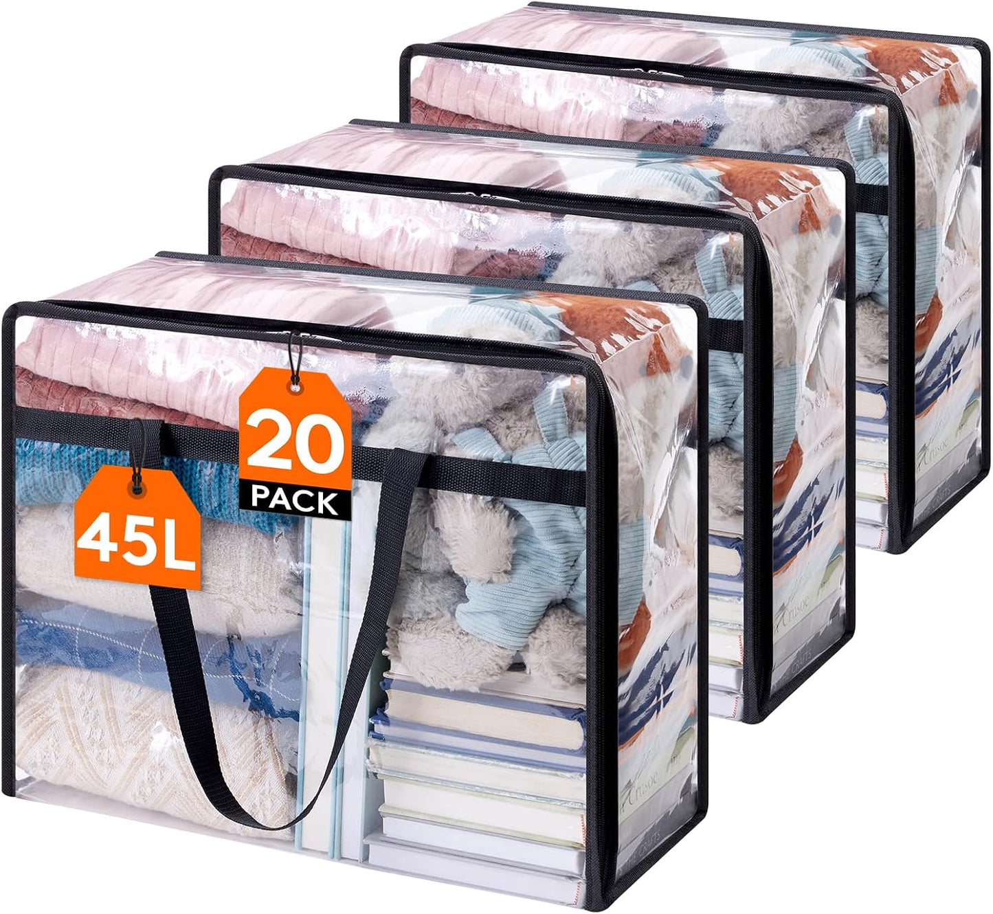 Lifewit 8 Pack Clear Clothes Storage Bags, 60L Plastic Blanket Storage Bag, Vinyl Foldable Moving Bags with Zipper, Closet Organizers and Storage Containers for Bedding, Duvet, Comforter