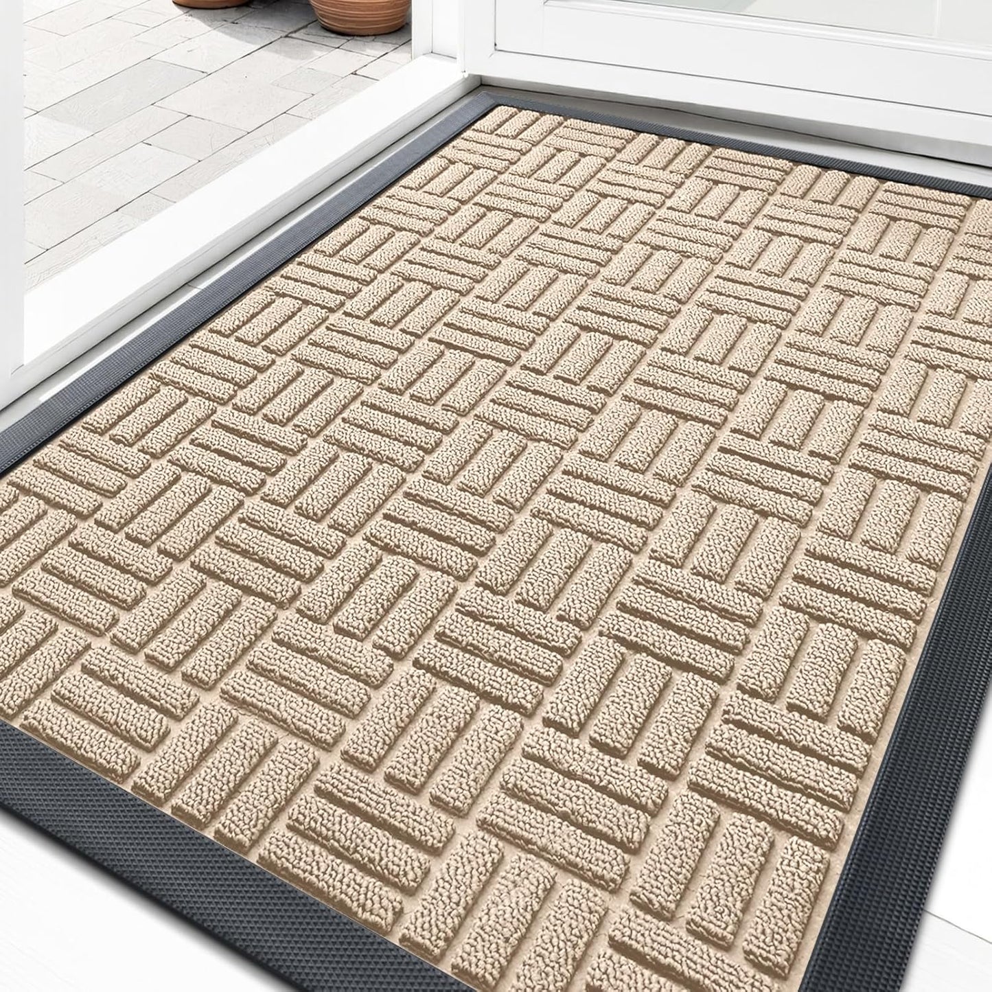 OLANLY Front Door Mat Outside Entrance 29.5x17, Absorbent, Heavy Duty Sturdy Natural Rubber Doormat Indoor Outdoor, Stain and Fade Resistant, Non-Slip Backing Low Profile Floor Mat for Entryway, Grey