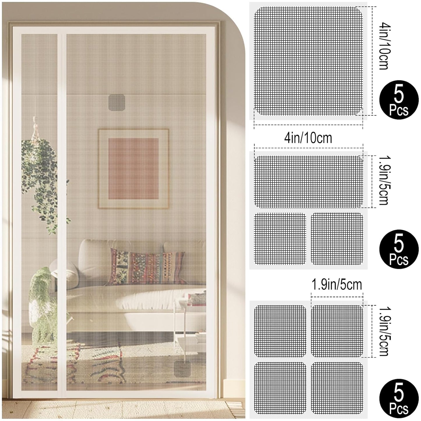 15 Sheets Window Screen Patches Repair Kit, Black 3 Sizes Fiberglass Screen Repair Patches, Strong Self Adhesive Quick Mesh Repair Tape for Window Screen Door, Mosquito Net Tears Holes Fix