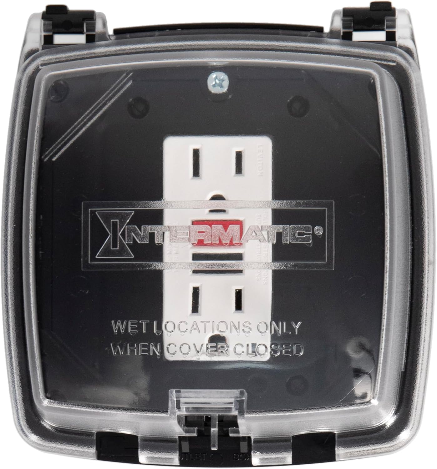 Intermatic WP1020C 2-1/4” Deep Weatherproof Outlet Cover – UV Stabilized Clear, GFCI & Duplex, Vertical Mount, UL Certified – Fits Single Device Only for Larger Double-Gang 4” x 4” Boxes