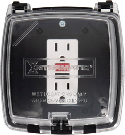 Intermatic WP1020C 2-1/4” Deep Weatherproof Outlet Cover – UV Stabilized Clear, GFCI & Duplex, Vertical Mount, UL Certified – Fits Single Device Only for Larger Double-Gang 4” x 4” Boxes