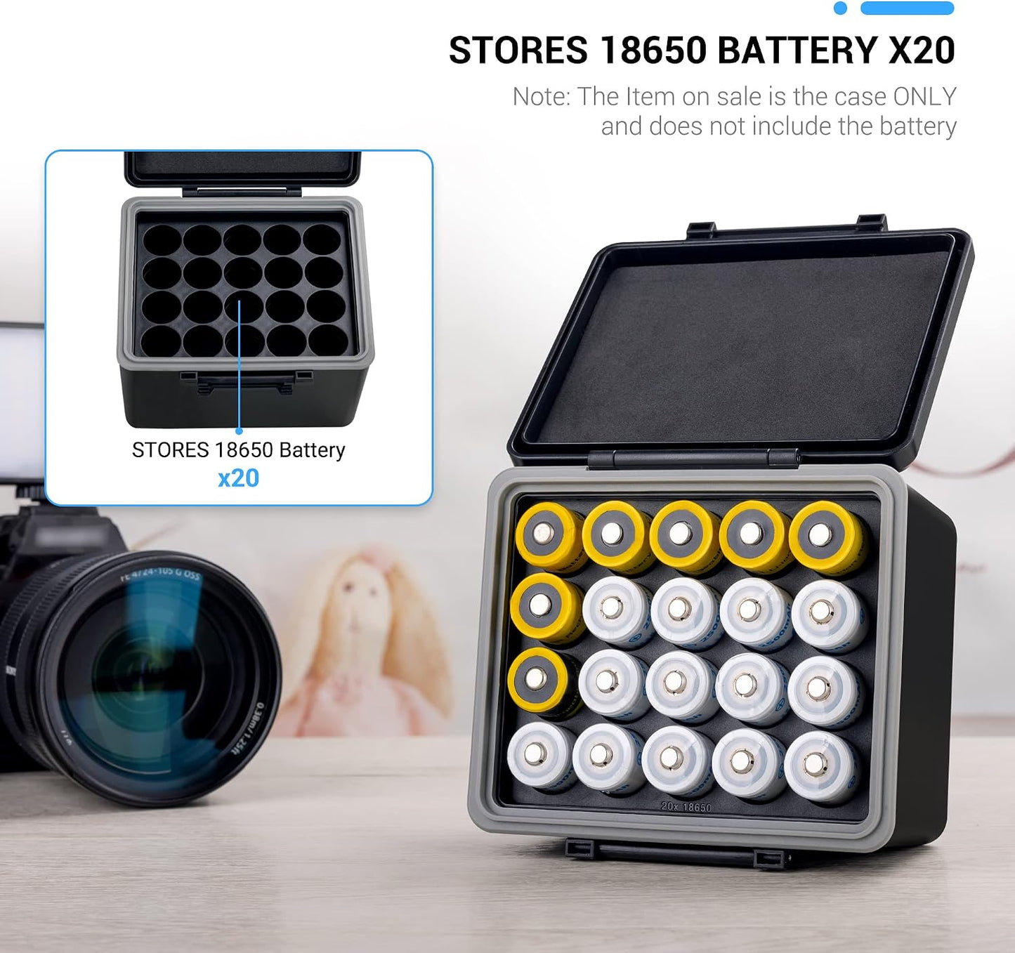 JJC AA AAA Battery Hard Case with Tester Checker, 34 Slots Battery Storage Organizer for 20 AA and 14 AAA Batteries, Water-Resistant and Shockproof Batteries Holder Container