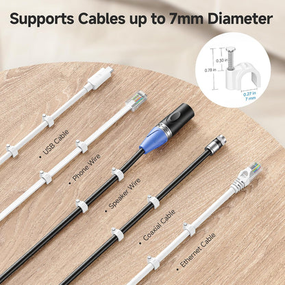 Cable Matters 200-Pack Nail-in Cable Clips, Cord Organizer, 7mm / 0.27 in. | Ethernet Cable Wall Clip, Wire Wall Clips, White